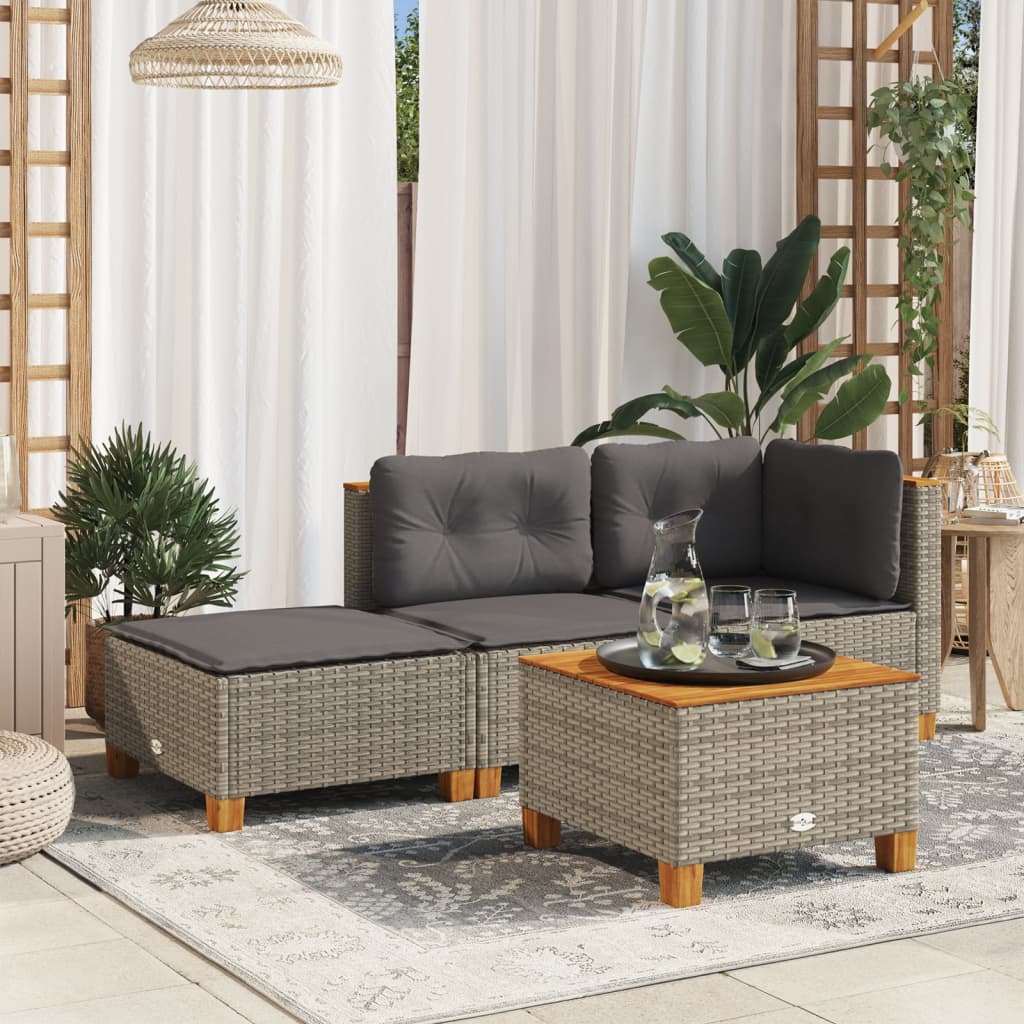 Sgabello Giardino con Cuscino Grigio 63,5x56x32cm in Polyrattan | homemem39
