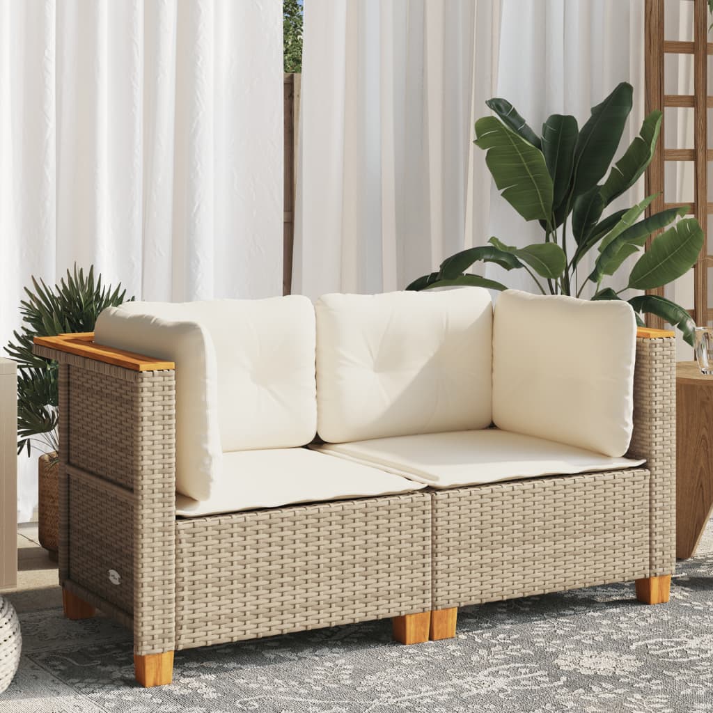 Divani Angolari da Giardino con Cuscini 2pz Polyrattan Beige | homemem39
