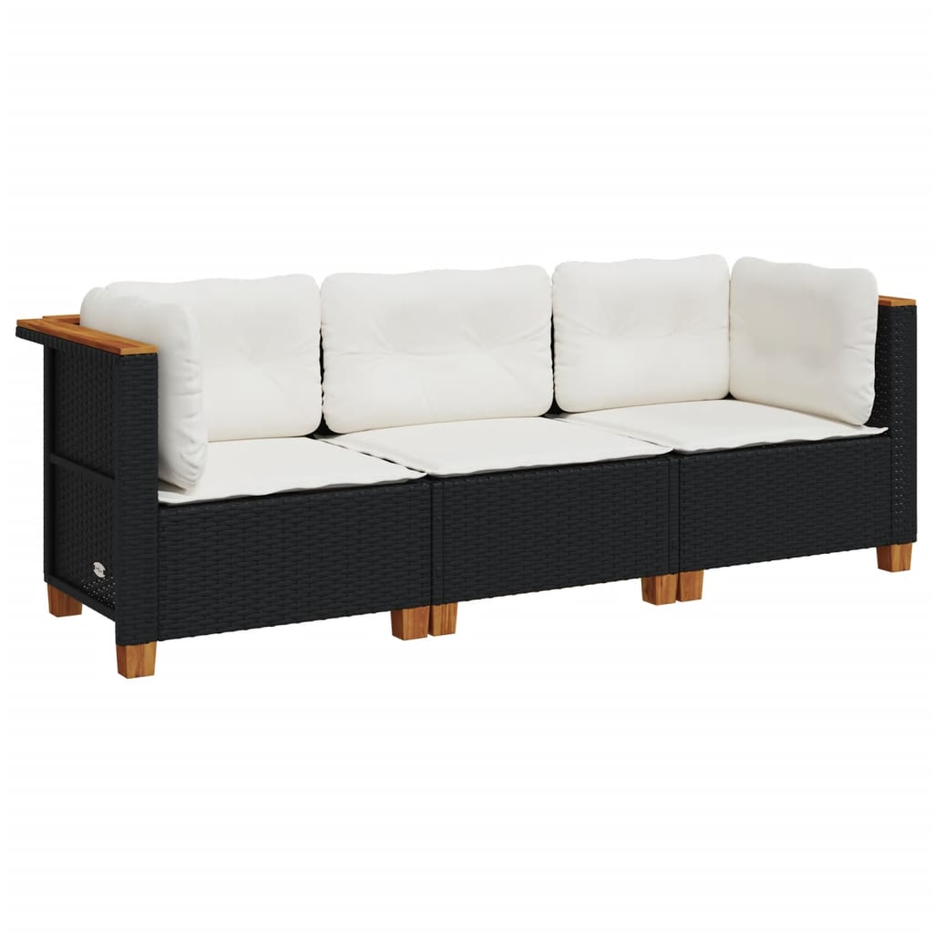 Divano da Giardino a 3 Posti con Cuscini Nero in Polyrattan | homemem39