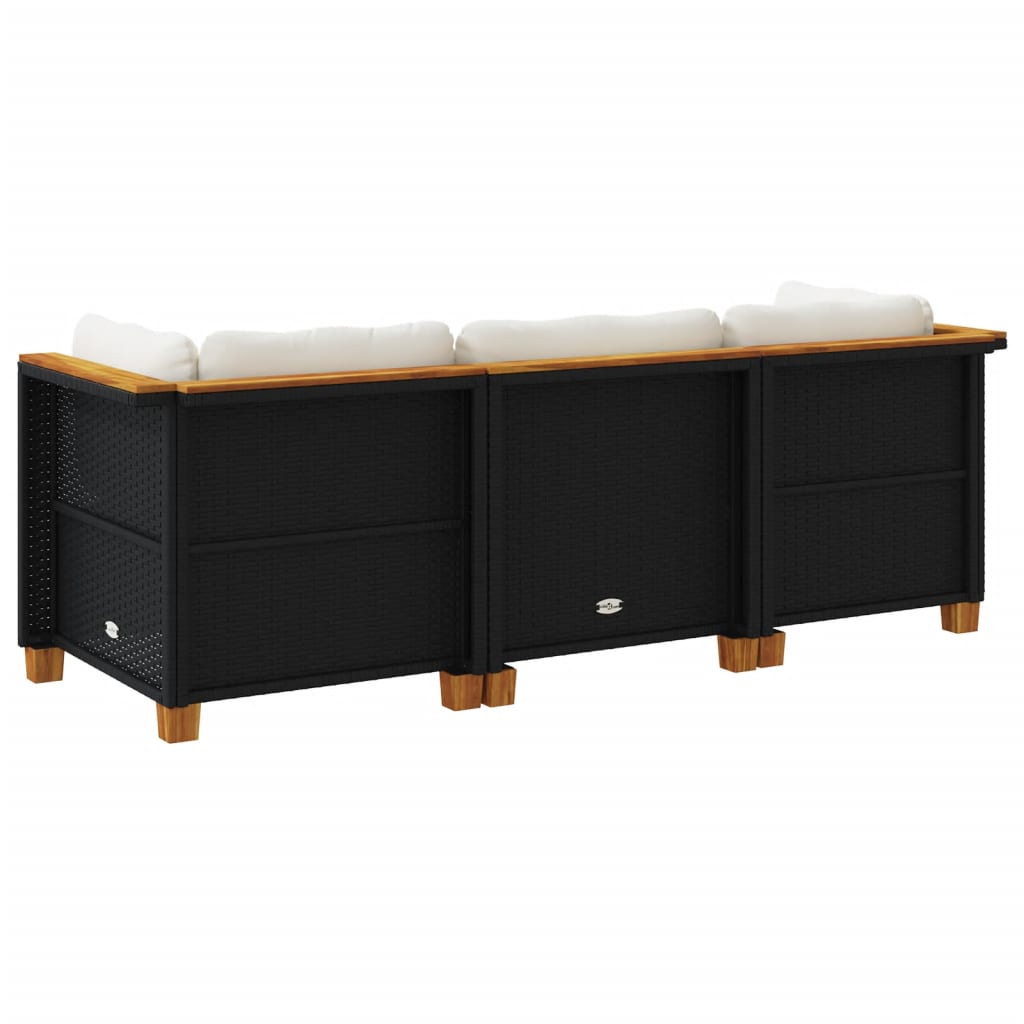 Divano da Giardino a 3 Posti con Cuscini Nero in Polyrattan | homemem39