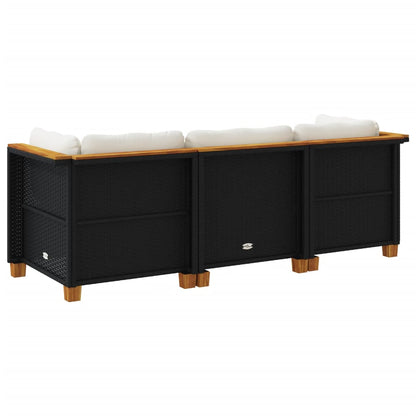 Divano da Giardino a 3 Posti con Cuscini Nero in Polyrattan | homemem39
