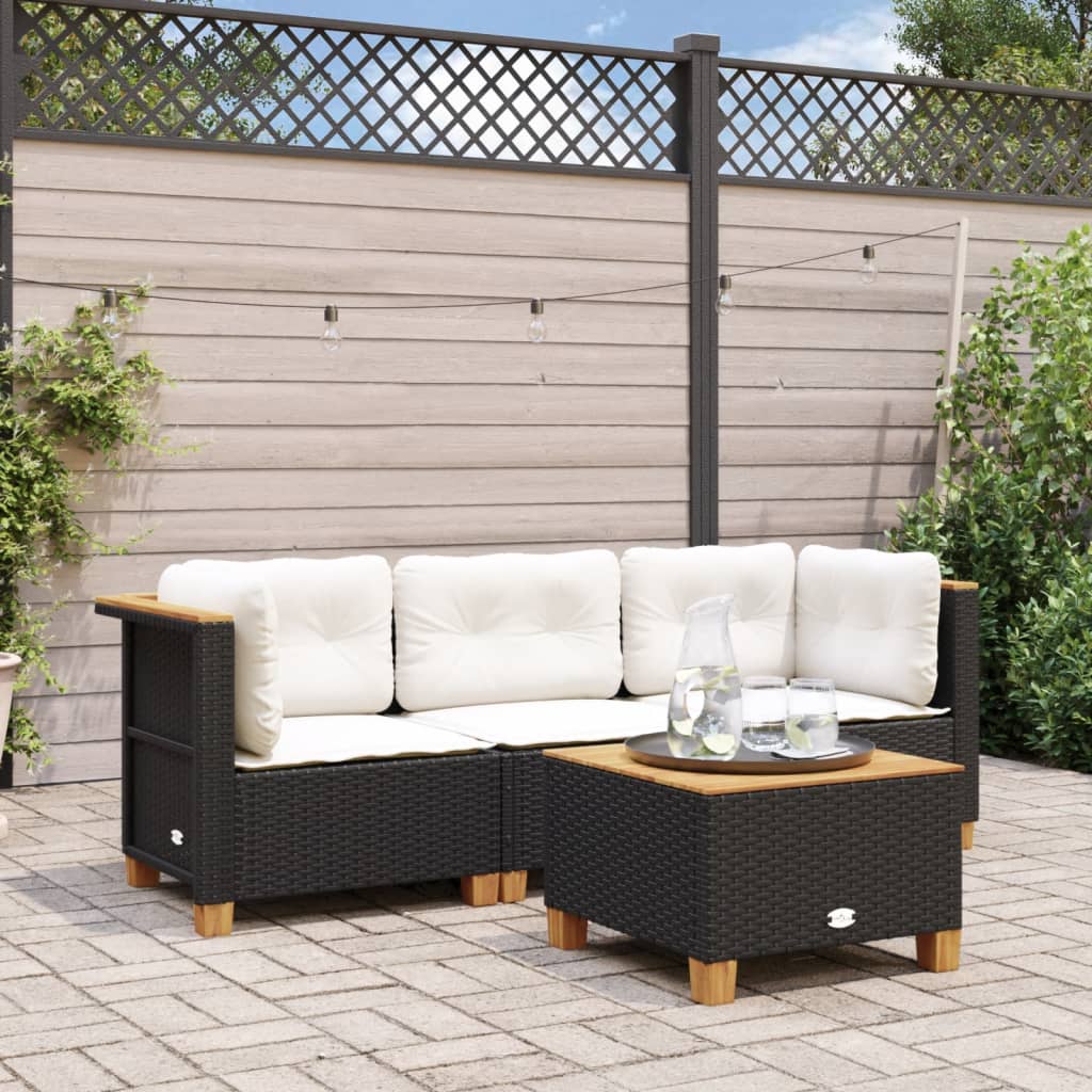 Divano da Giardino a 3 Posti con Cuscini Nero in Polyrattan | homemem39