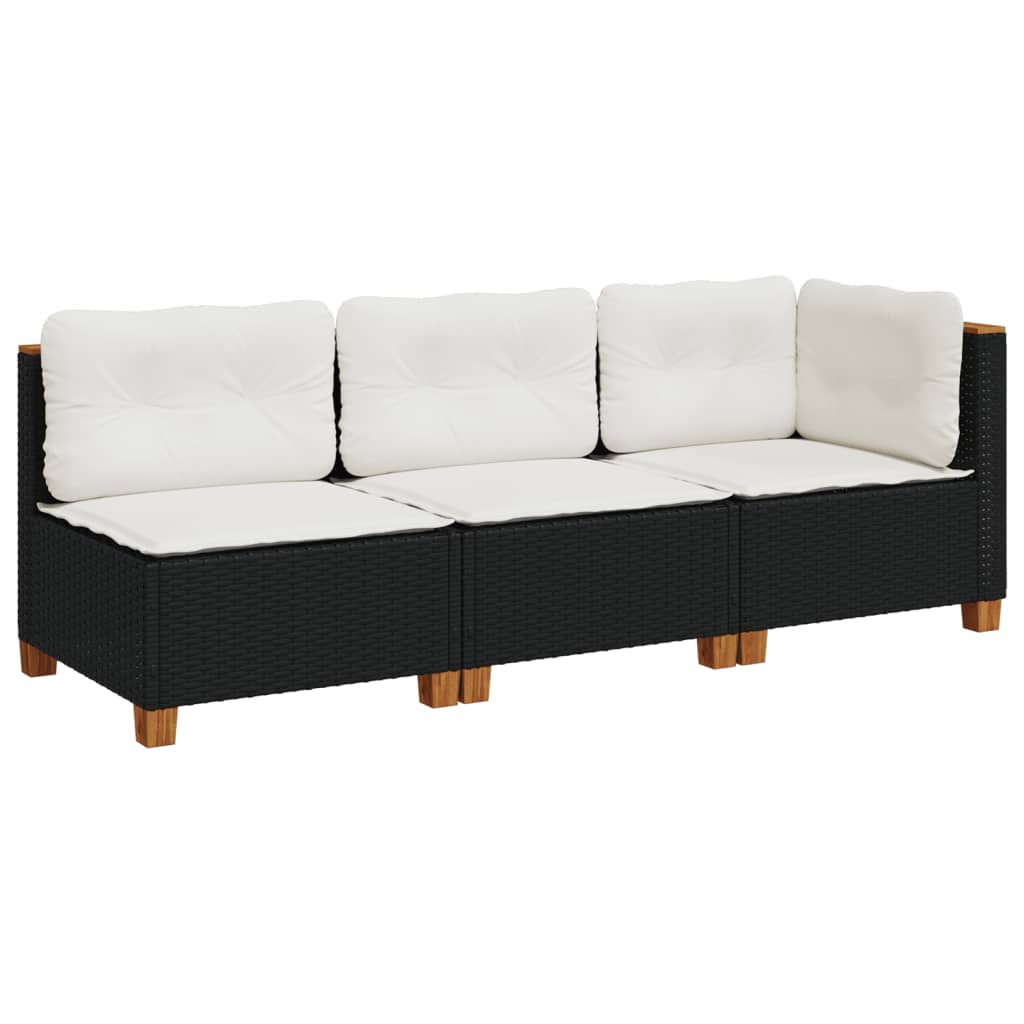 Divano da Giardino a 3 Posti con Cuscini Nero in Polyrattan | homemem39