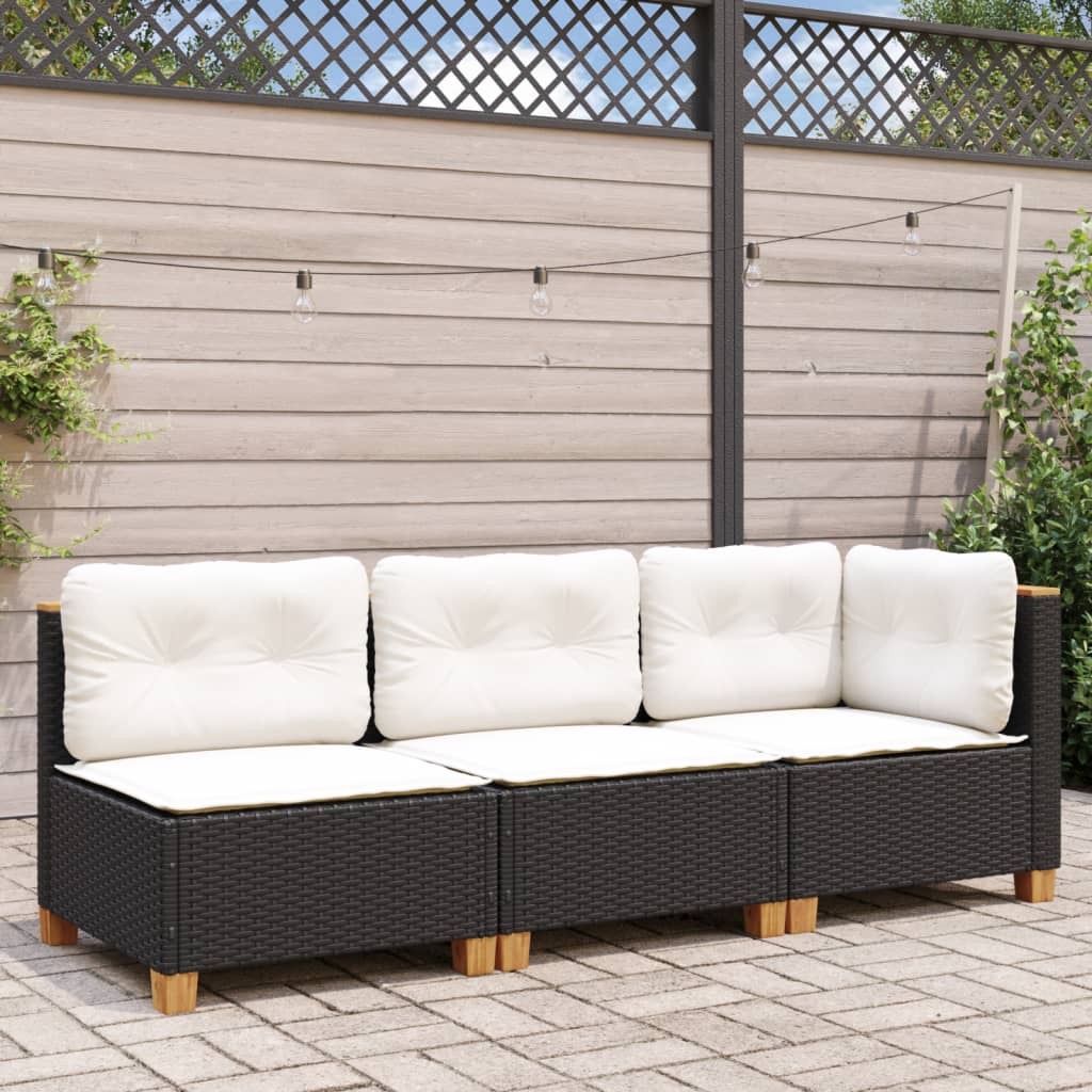 Divano da Giardino a 3 Posti con Cuscini Nero in Polyrattan | homemem39