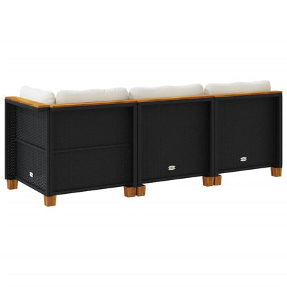Divano da Giardino a 3 Posti con Cuscini Nero in Polyrattan | homemem39