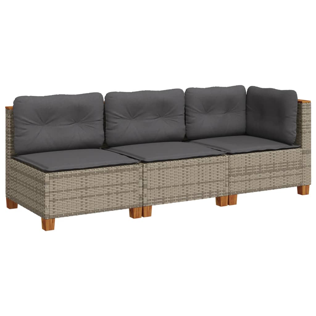 Divano da Giardino con Cuscini 3 Posti Grigio in Polyrattan | homemem39