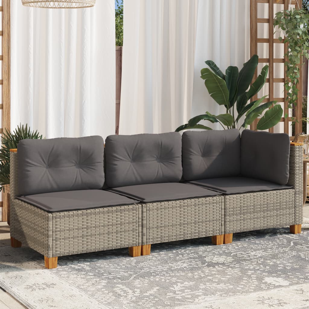 Divano da Giardino con Cuscini 3 Posti Grigio in Polyrattan | homemem39