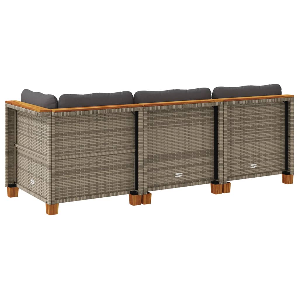 Divano da Giardino con Cuscini 3 Posti Grigio in Polyrattan | homemem39