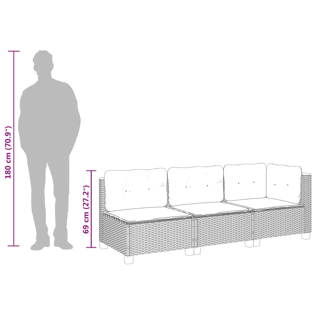 Divano da Giardino con Cuscini 3 Posti Grigio in Polyrattan | homemem39
