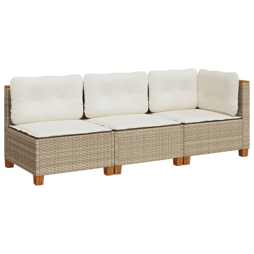 Divano da Giardino con Cuscini a 3 Posti Beige in Polyrattan | homemem39