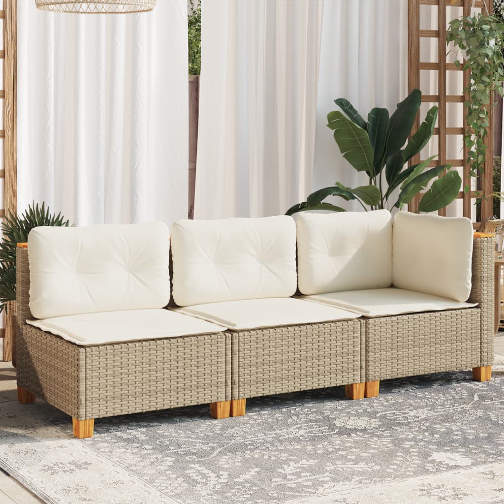 Divano da Giardino con Cuscini a 3 Posti Beige in Polyrattan | homemem39