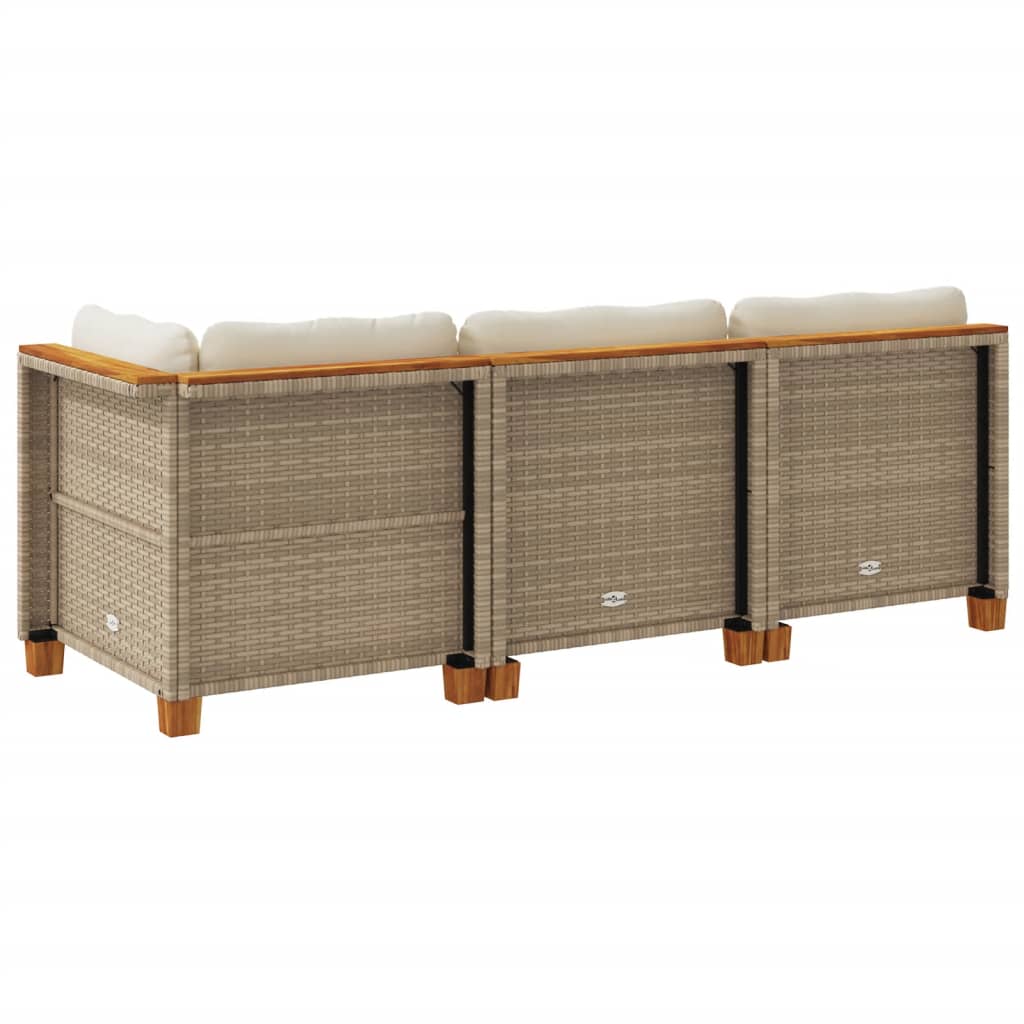 Divano da Giardino con Cuscini a 3 Posti Beige in Polyrattan | homemem39