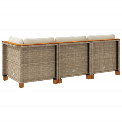 Divano da Giardino con Cuscini a 3 Posti Beige in Polyrattan | homemem39