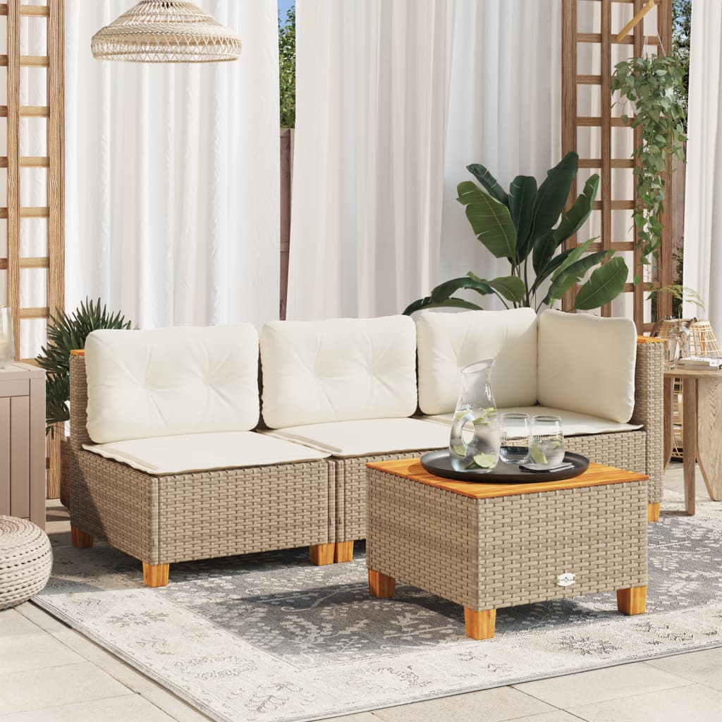 Divano da Giardino con Cuscini a 3 Posti Beige in Polyrattan | homemem39