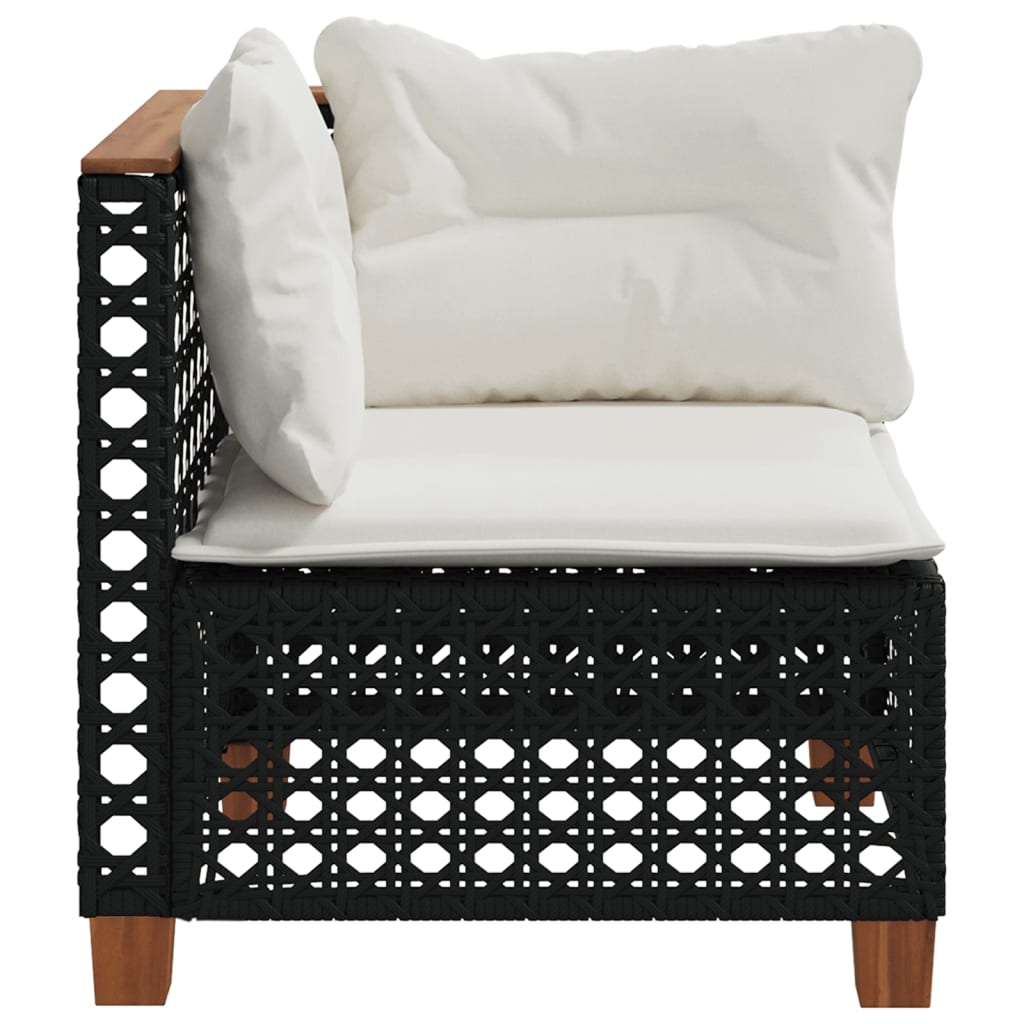 Divano Angolare da Giardino con Cuscini Nero in Polyrattan | homemem39