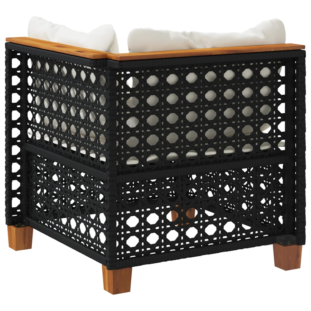 Divano Angolare da Giardino con Cuscini Nero in Polyrattan | homemem39