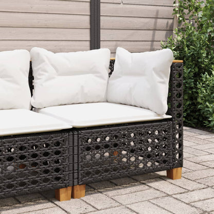 Divano Angolare da Giardino con Cuscini Nero in Polyrattan | homemem39