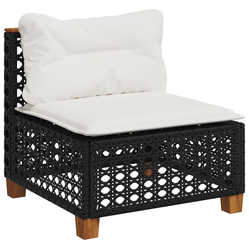 Divano Giardino Senza Braccioli con Cuscini Nero in Polyrattan | homemem39