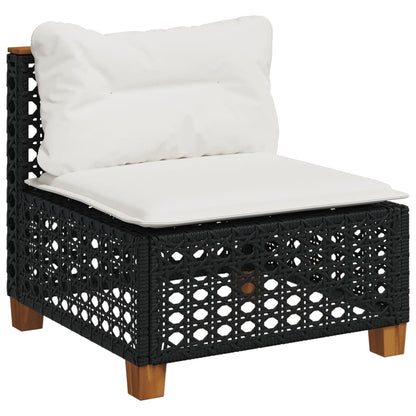Divano Giardino Senza Braccioli con Cuscini Nero in Polyrattan | homemem39