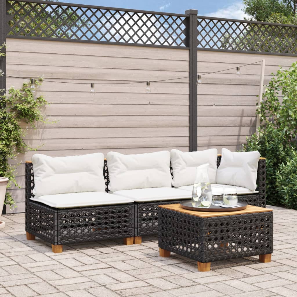 Divano Giardino Senza Braccioli con Cuscini Nero in Polyrattan | homemem39