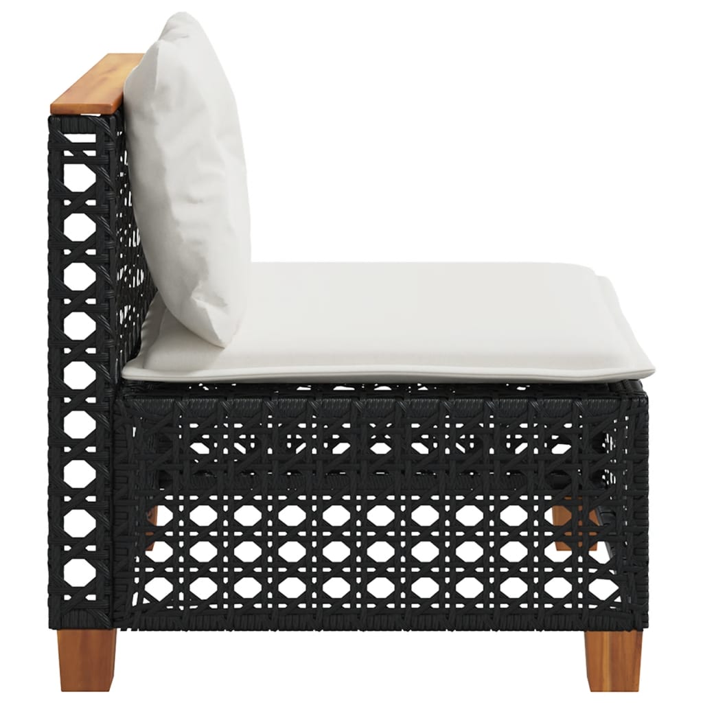 Divano Giardino Senza Braccioli con Cuscini Nero in Polyrattan | homemem39