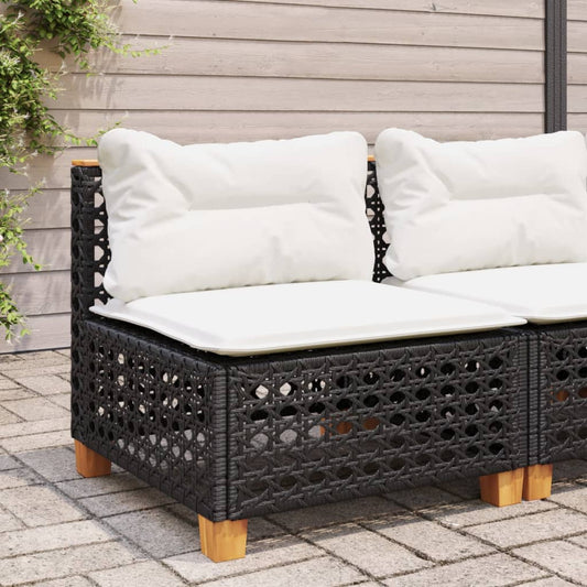Divano Giardino Senza Braccioli con Cuscini Nero in Polyrattan | homemem39