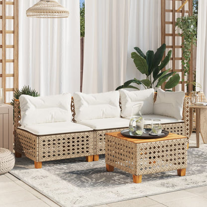 Divano Giardino Senza Braccioli con Cuscini Beige in Polyrattan | homemem39