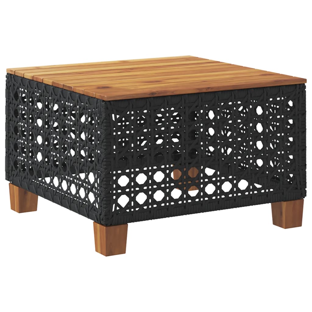 Tavolo da Giardino Nero 55x55x36cm in Polyrattan e Legno Acacia - homemem39