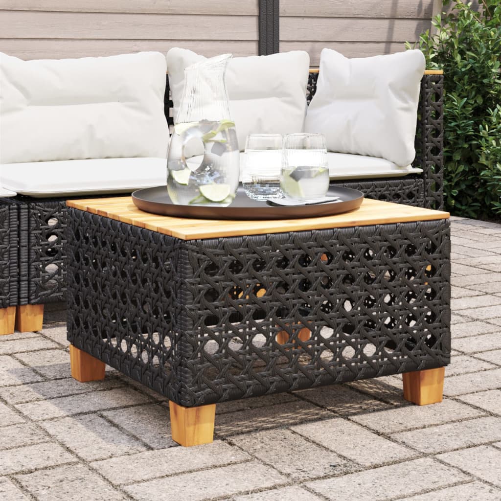 Tavolo da Giardino Nero 55x55x36cm in Polyrattan e Legno Acacia - homemem39