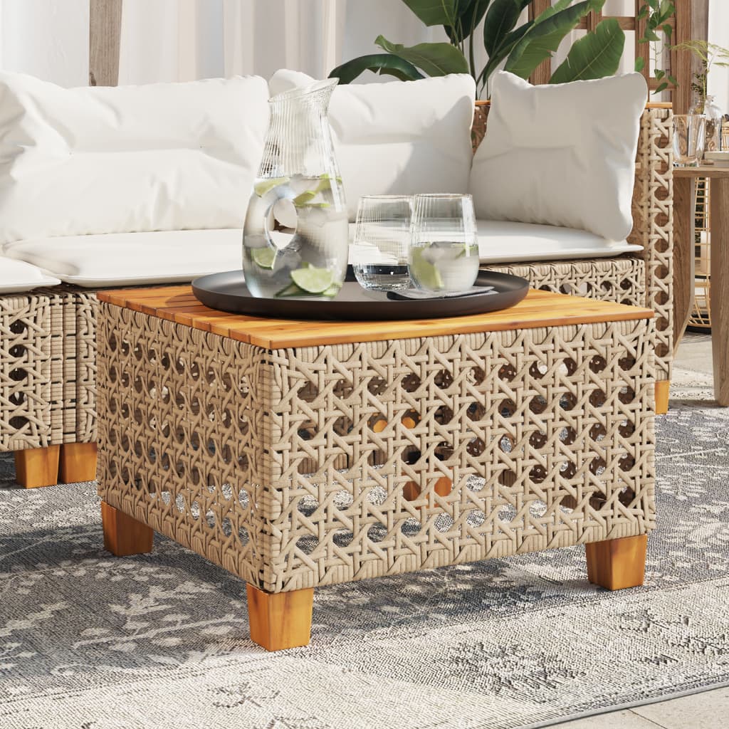 Tavolo da Giardino Beige 55x55x36 cm Polyrattan e Legno Acacia - homemem39