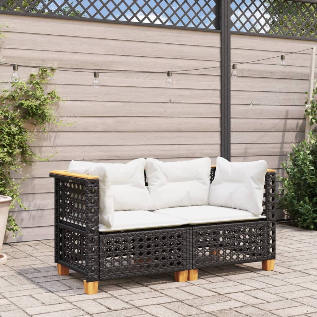 Divani Angolari da Giardino con Cuscini 2pz Polyrattan Nero | homemem39