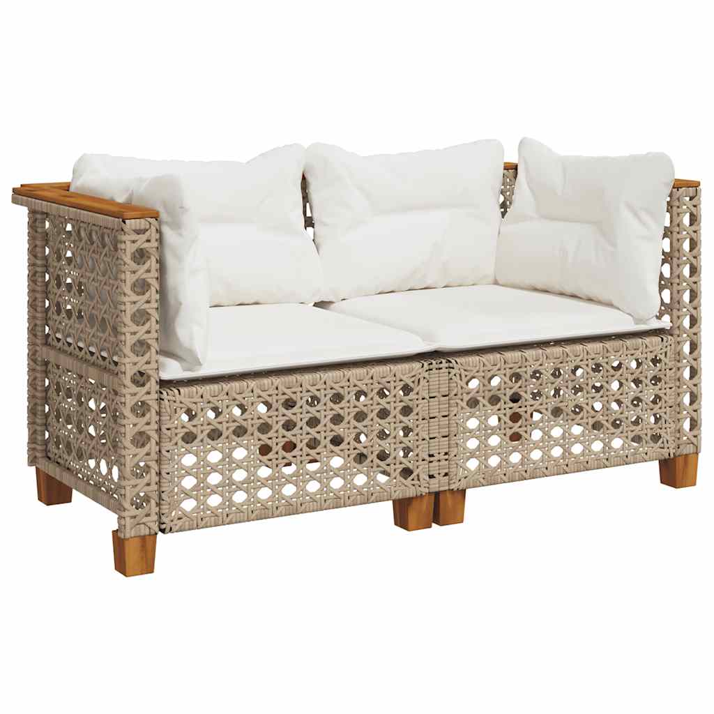 Divani Angolari da Giardino con Cuscini 2 Beige Polyrattan | homemem39