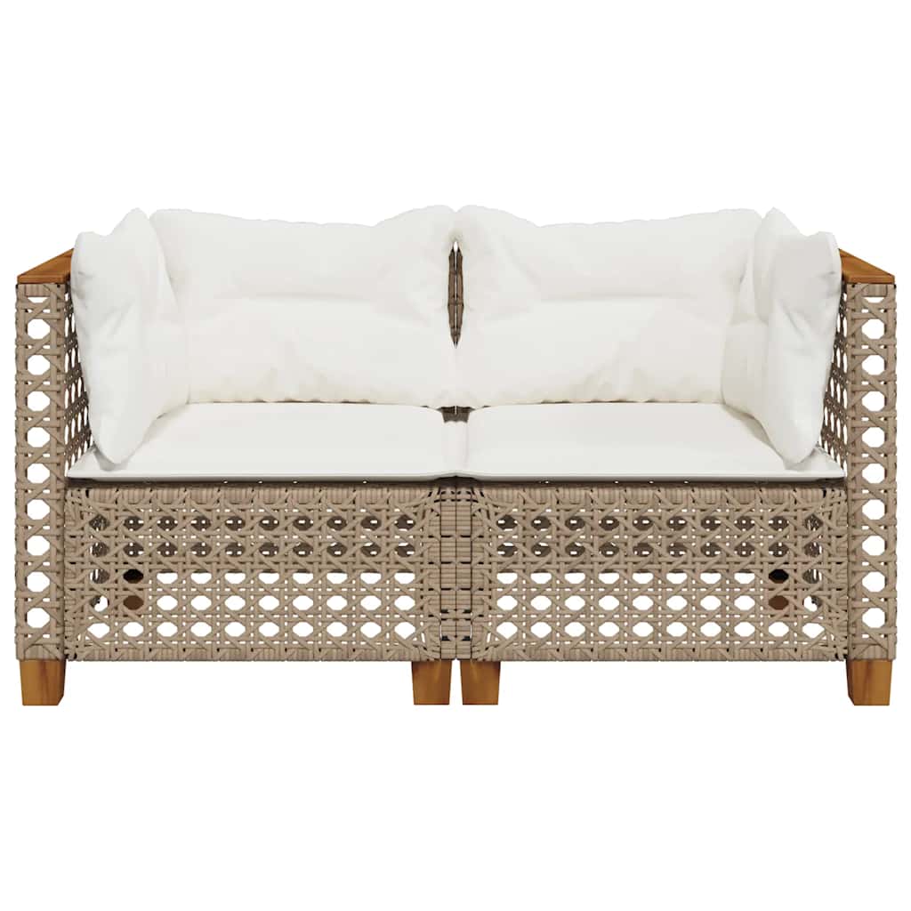Divani Angolari da Giardino con Cuscini 2 Beige Polyrattan