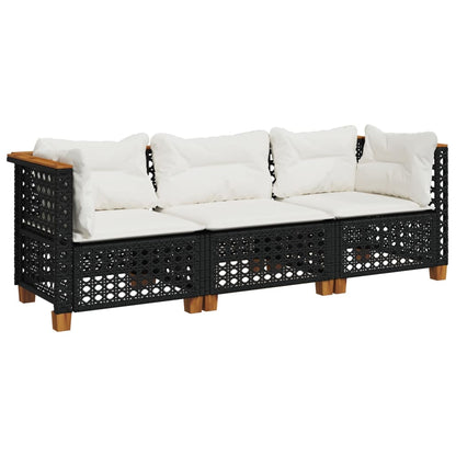 Divano da Giardino a 3 Posti con Cuscini Nero in Polyrattan | homemem39