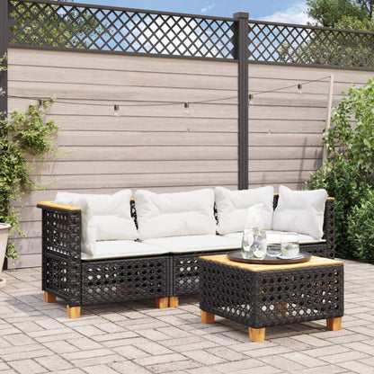Divano da Giardino a 3 Posti con Cuscini Nero in Polyrattan | homemem39