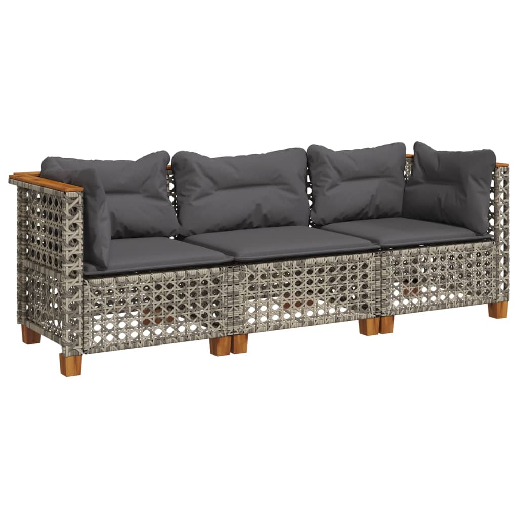 Divano da Giardino con Cuscini 3 Posti Grigio in Polyrattan | homemem39