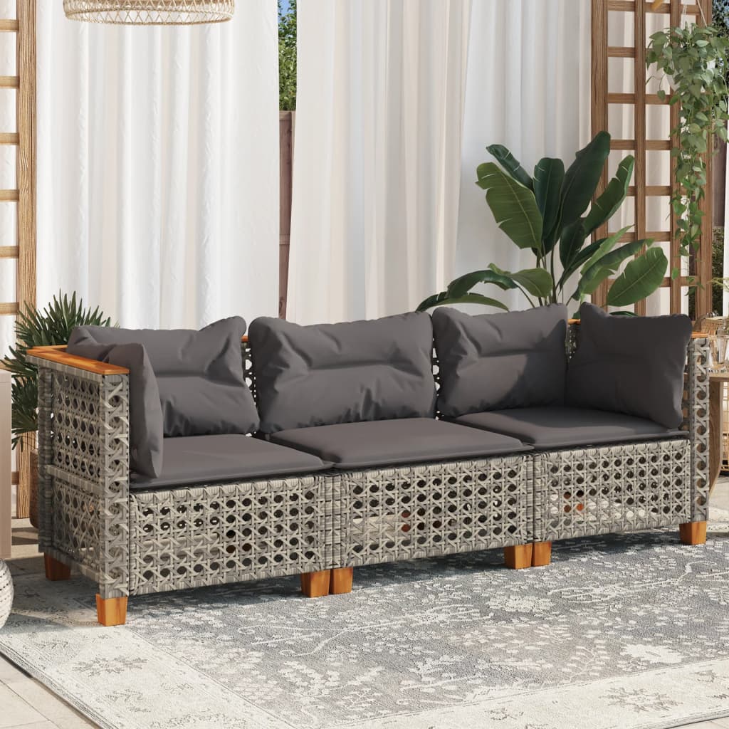 Divano da Giardino con Cuscini 3 Posti Grigio in Polyrattan | homemem39