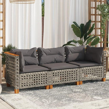 Divano da Giardino con Cuscini 3 Posti Grigio in Polyrattan | homemem39