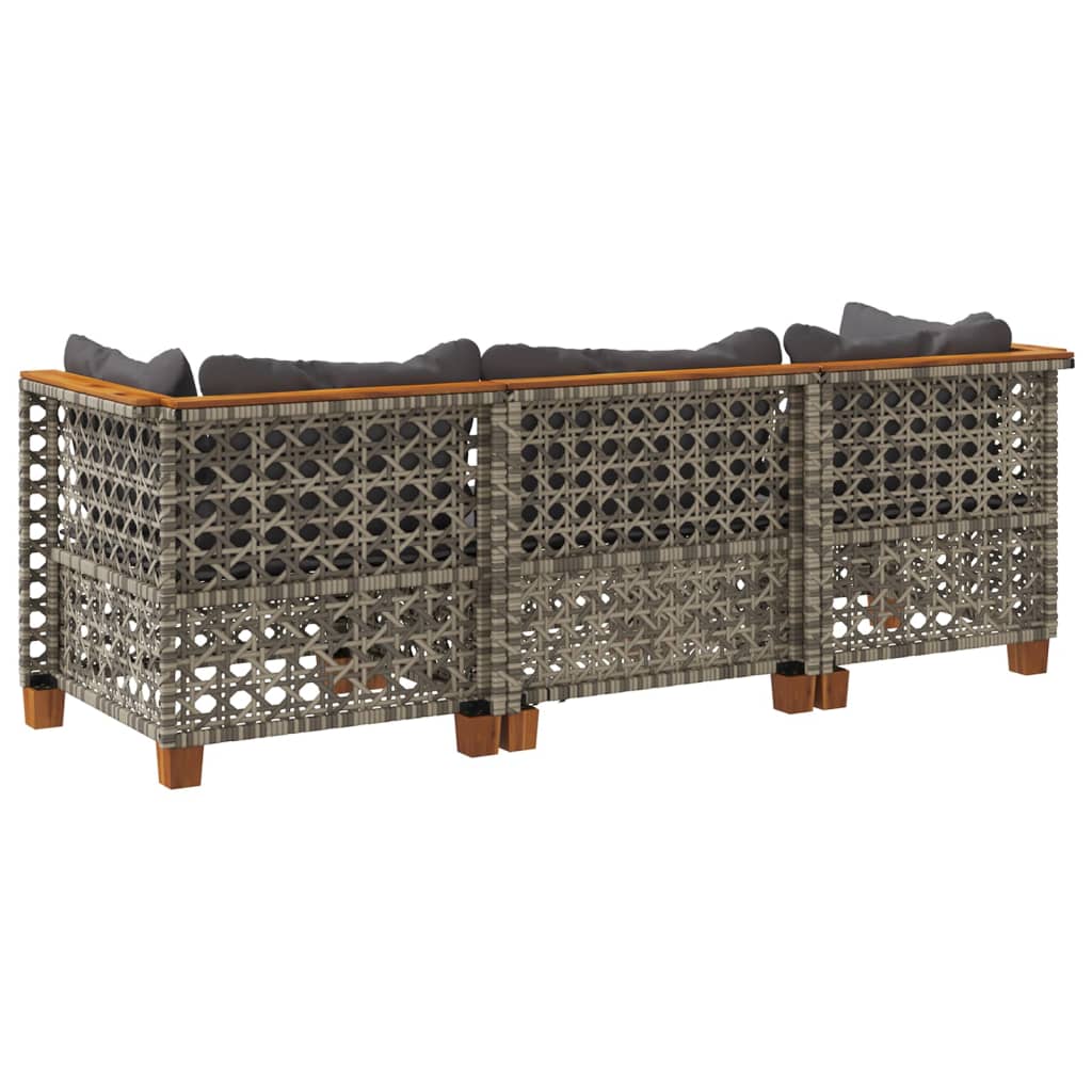 Divano da Giardino con Cuscini 3 Posti Grigio in Polyrattan | homemem39