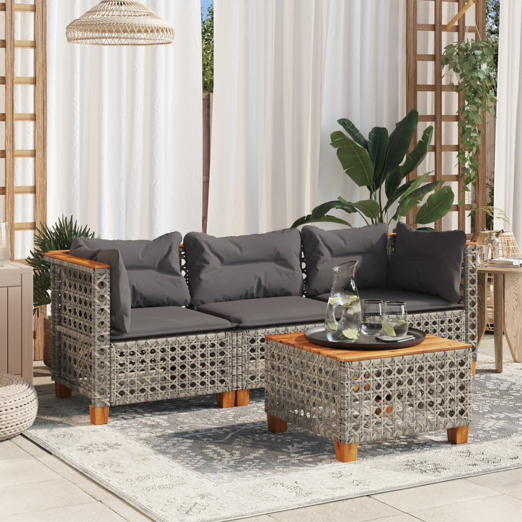 Divano da Giardino con Cuscini 3 Posti Grigio in Polyrattan | homemem39