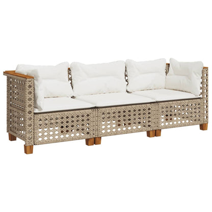 Divano da Giardino con Cuscini a 3 Posti Beige in Polyrattan | homemem39