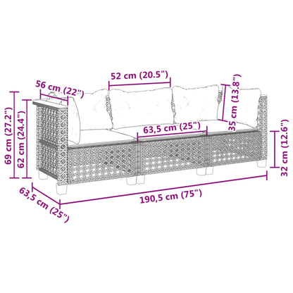 Divano da Giardino con Cuscini a 3 Posti Beige in Polyrattan | homemem39