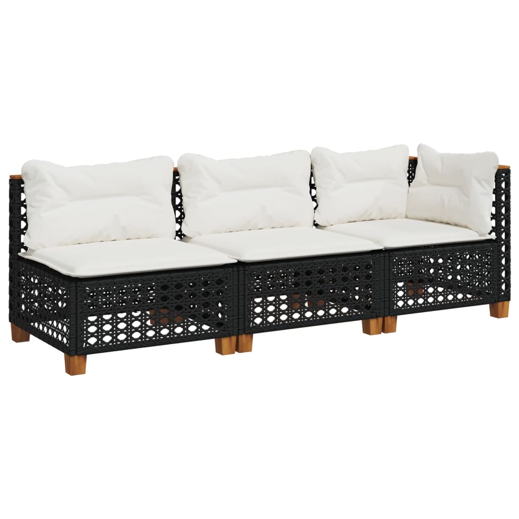 Divano da Giardino a 3 Posti con Cuscini Nero in Polyrattan | homemem39