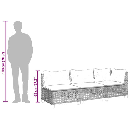 Divano da Giardino a 3 Posti con Cuscini Nero in Polyrattan | homemem39