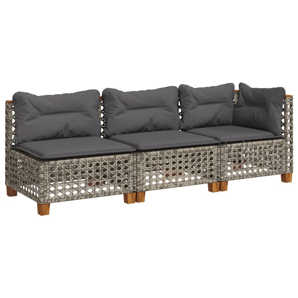 Divano da Giardino con Cuscini 3 Posti Grigio in Polyrattan | homemem39