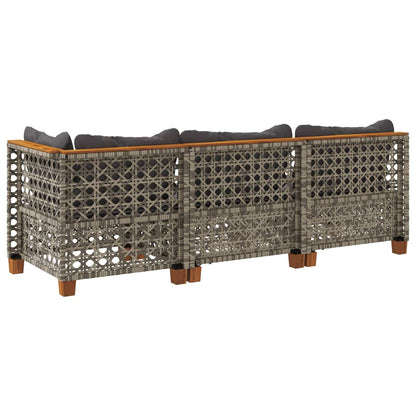 Divano da Giardino con Cuscini 3 Posti Grigio in Polyrattan | homemem39