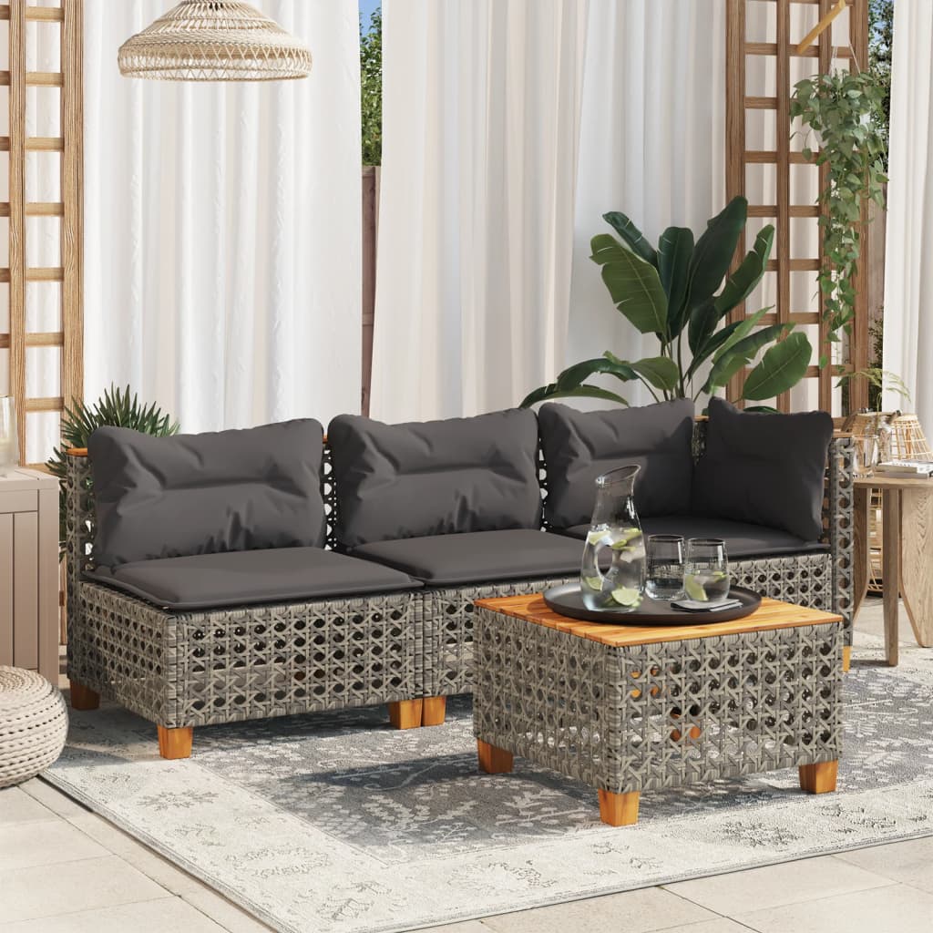 Divano da Giardino con Cuscini 3 Posti Grigio in Polyrattan | homemem39