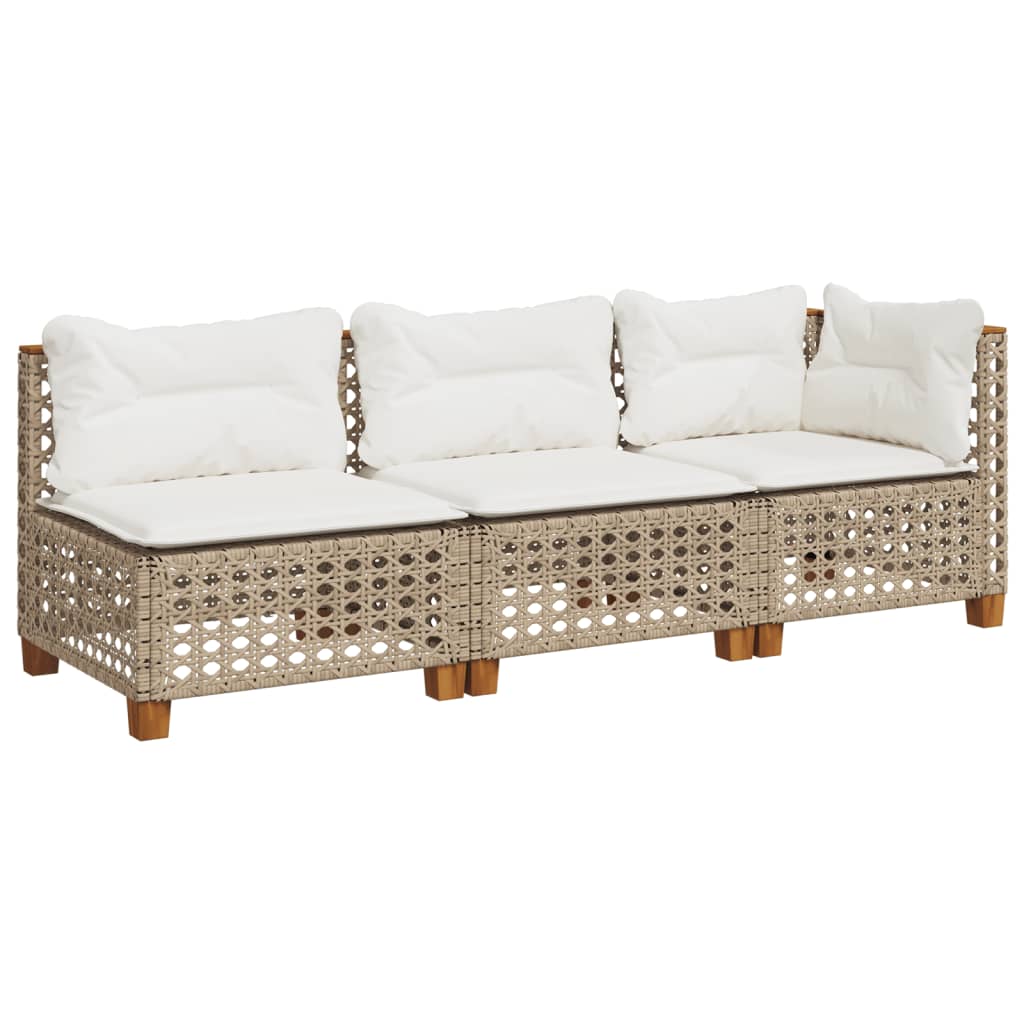 Divano da Giardino con Cuscini a 3 Posti Beige in Polyrattan | homemem39