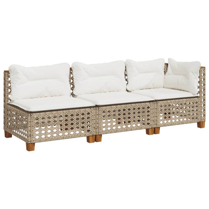 Divano da Giardino con Cuscini a 3 Posti Beige in Polyrattan | homemem39