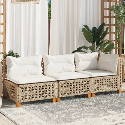 Divano da Giardino con Cuscini a 3 Posti Beige in Polyrattan | homemem39